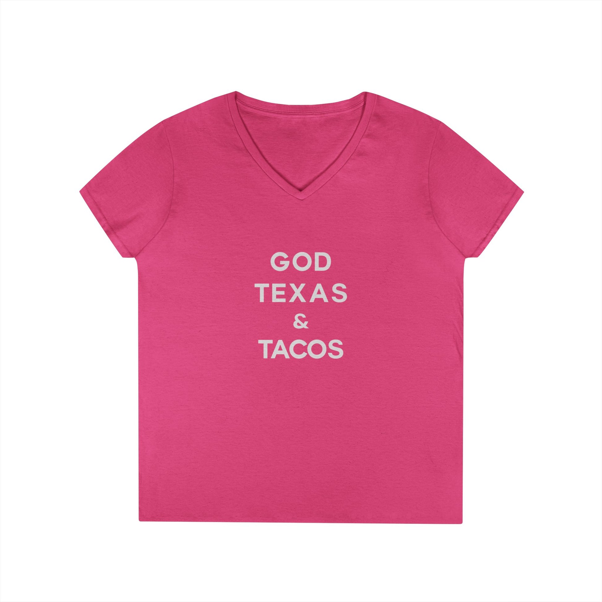 God, Texas and Tacos - Ladies' V-Neck T-Shirt