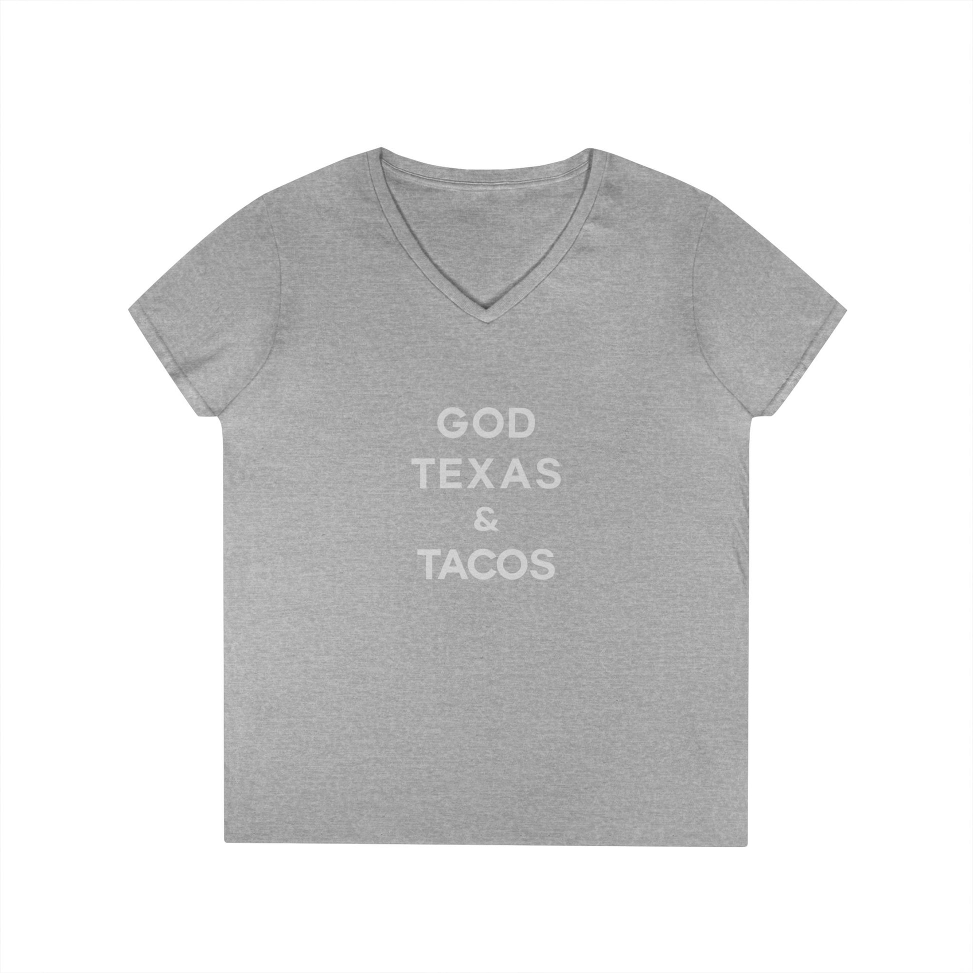 God, Texas and Tacos - Ladies' V-Neck T-Shirt