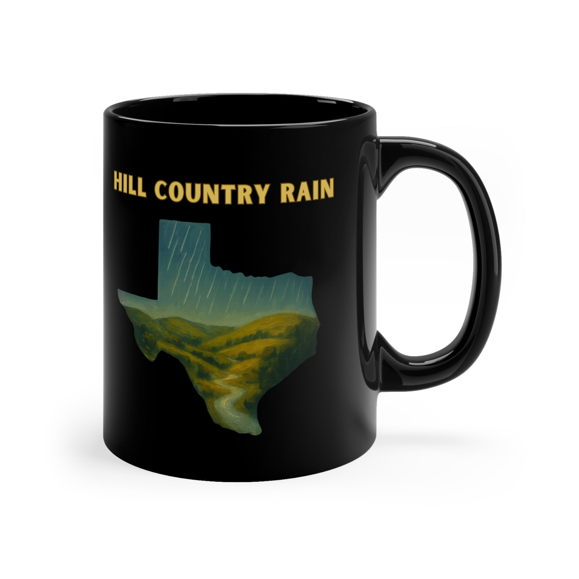 Hill Country Rain - Black Coffee Mug, 11oz