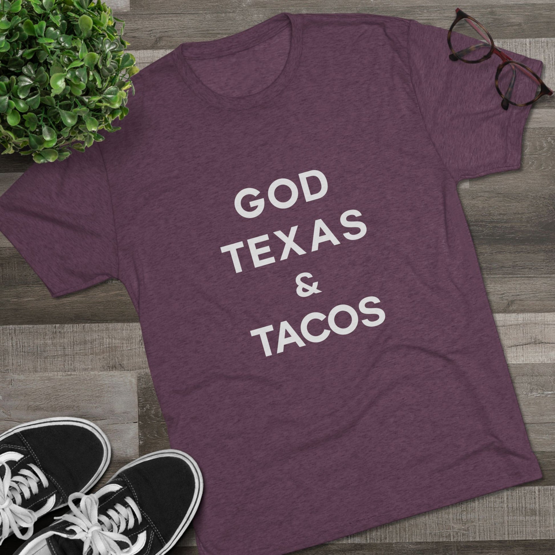 God, Texas & Tacos - Tri-Blend Crew Tee Shirt