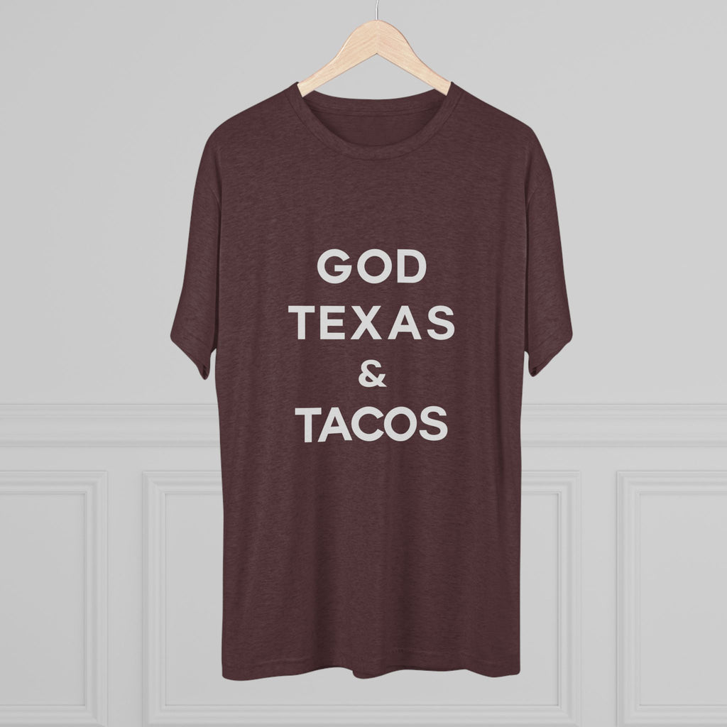God, Texas & Tacos - Tri-Blend Crew Tee Shirt