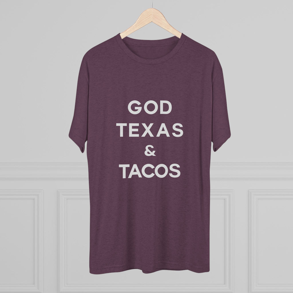 God, Texas & Tacos - Tri-Blend Crew Tee Shirt