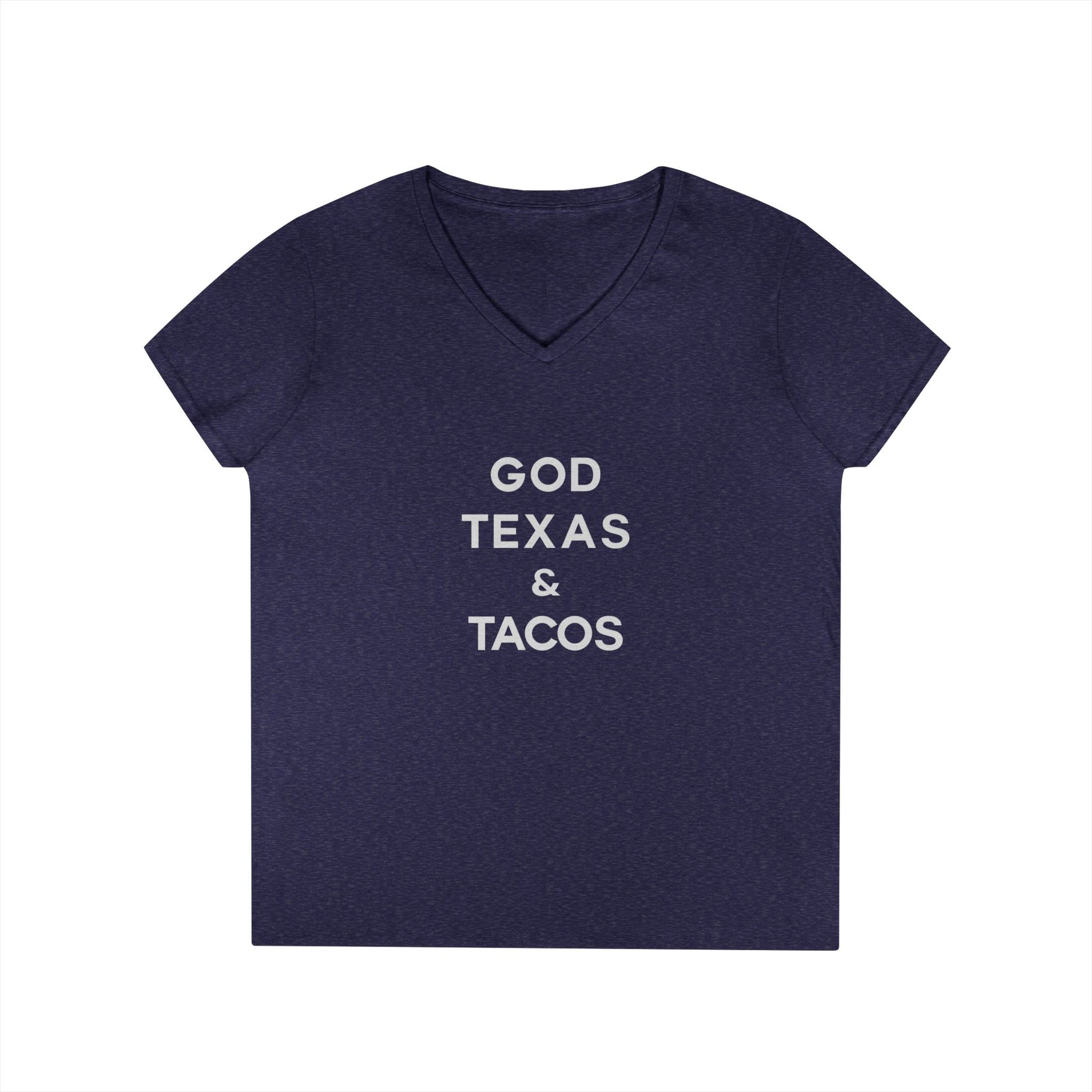 God, Texas and Tacos - Ladies' V-Neck T-Shirt