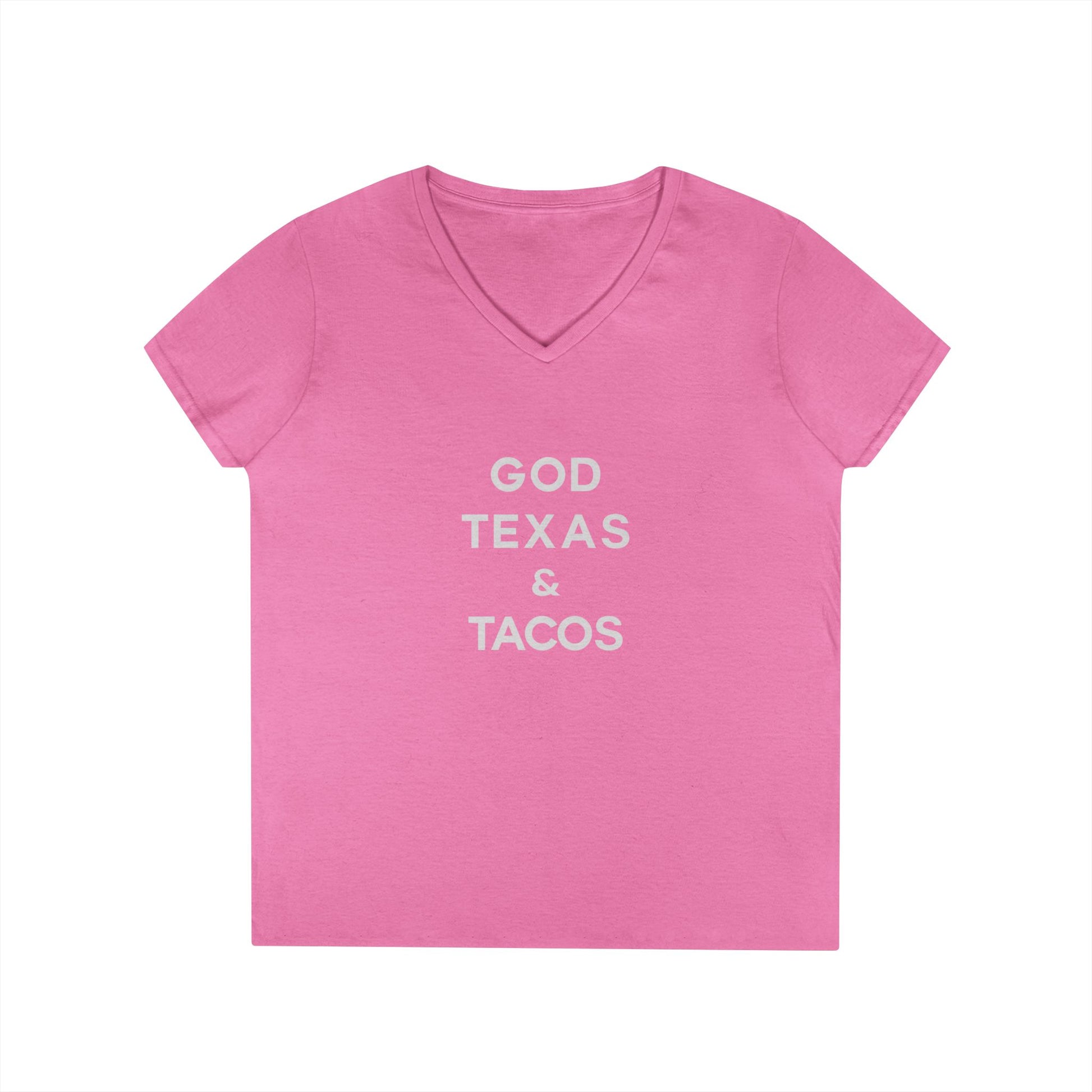 God, Texas and Tacos - Ladies' V-Neck T-Shirt