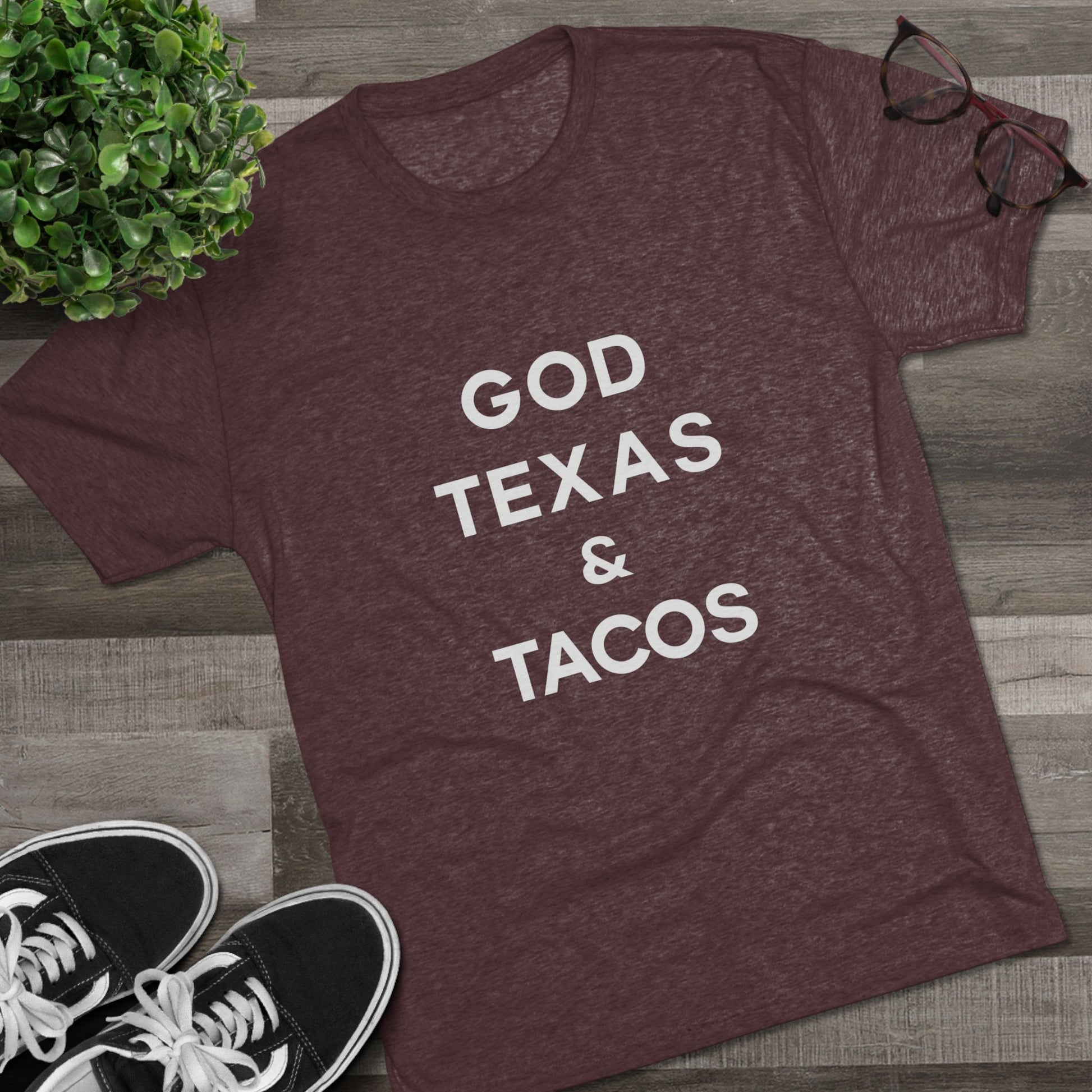 God, Texas & Tacos - Tri-Blend Crew Tee Shirt