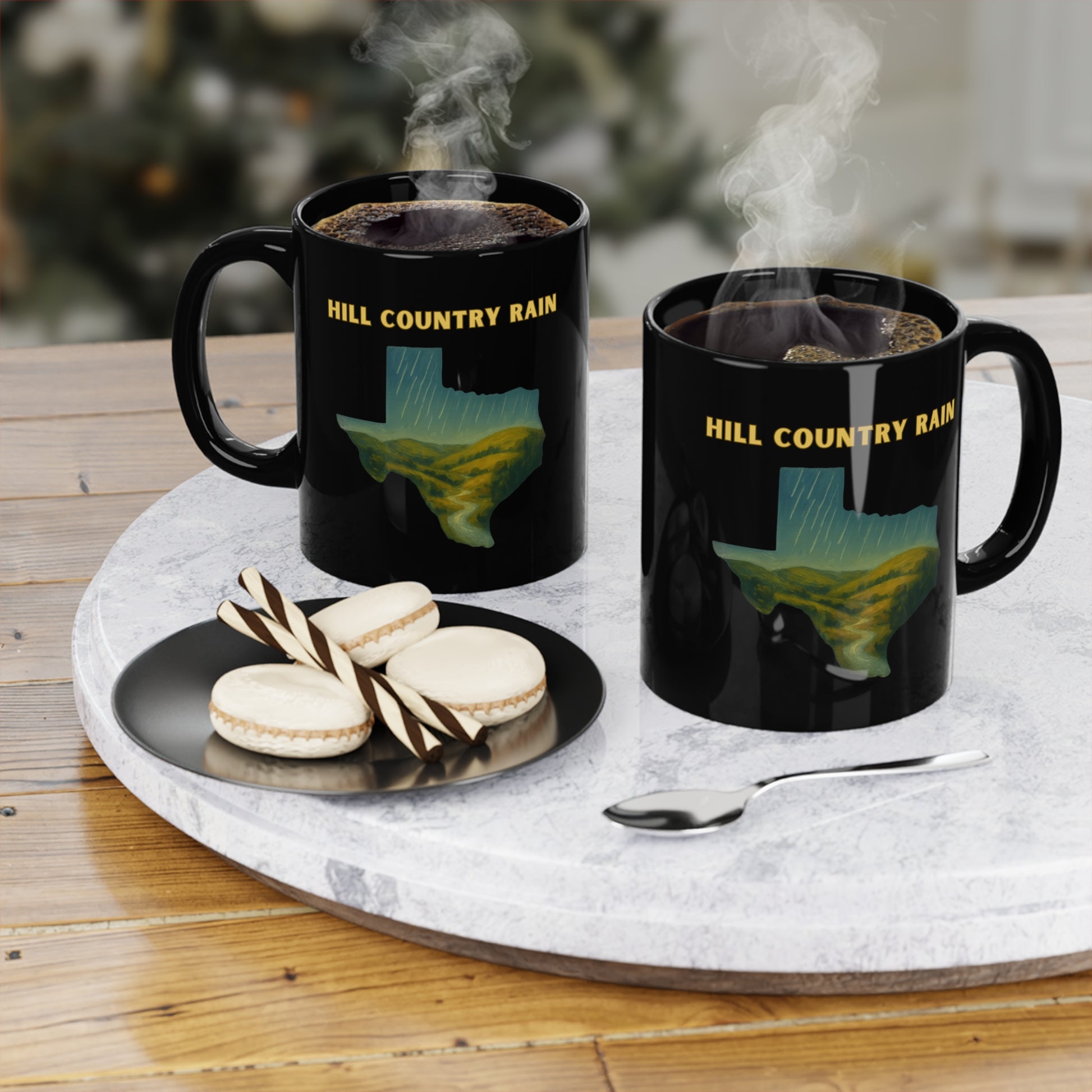 Hill Country Rain - Black Coffee Mug, 11oz